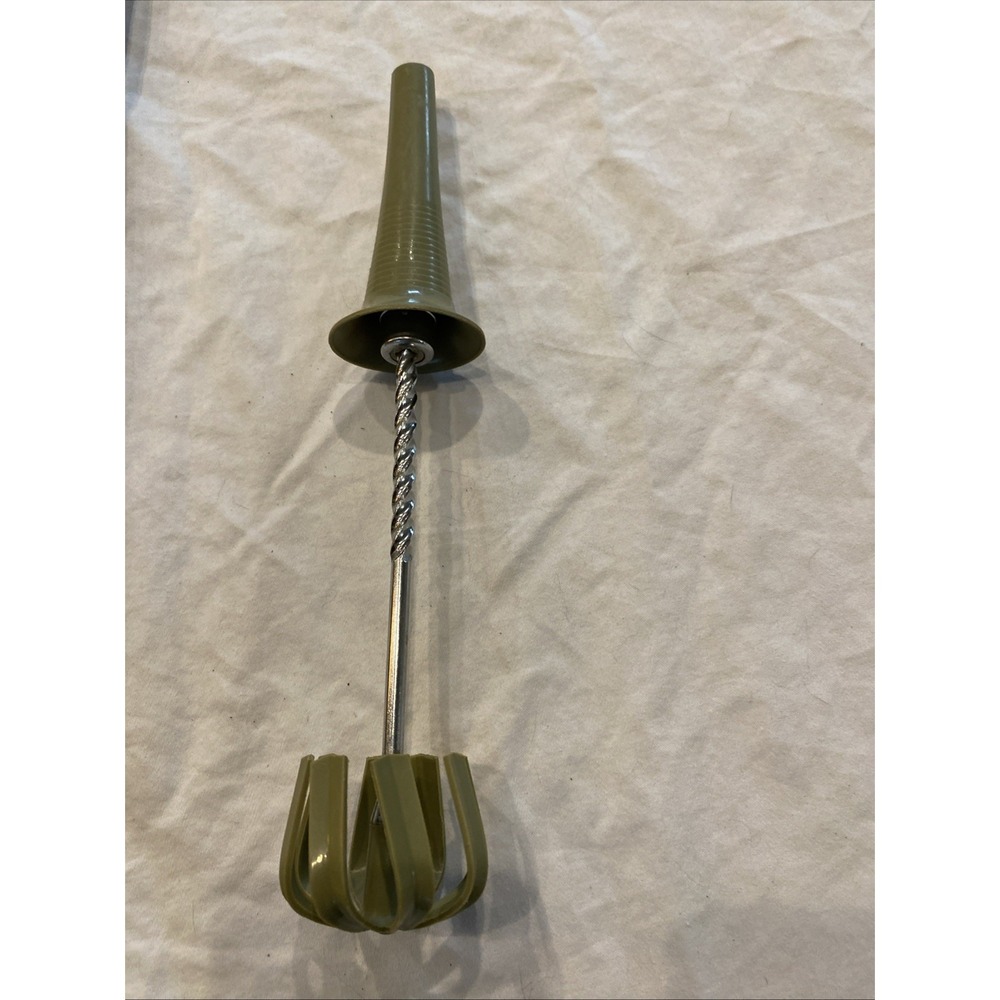 Vintage Hand Mixer Push Spring Handle Plastic Whip Whisk Avocado Green Utensil